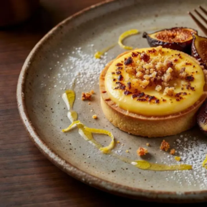 Dessert français raffiné au citron et figues rôties